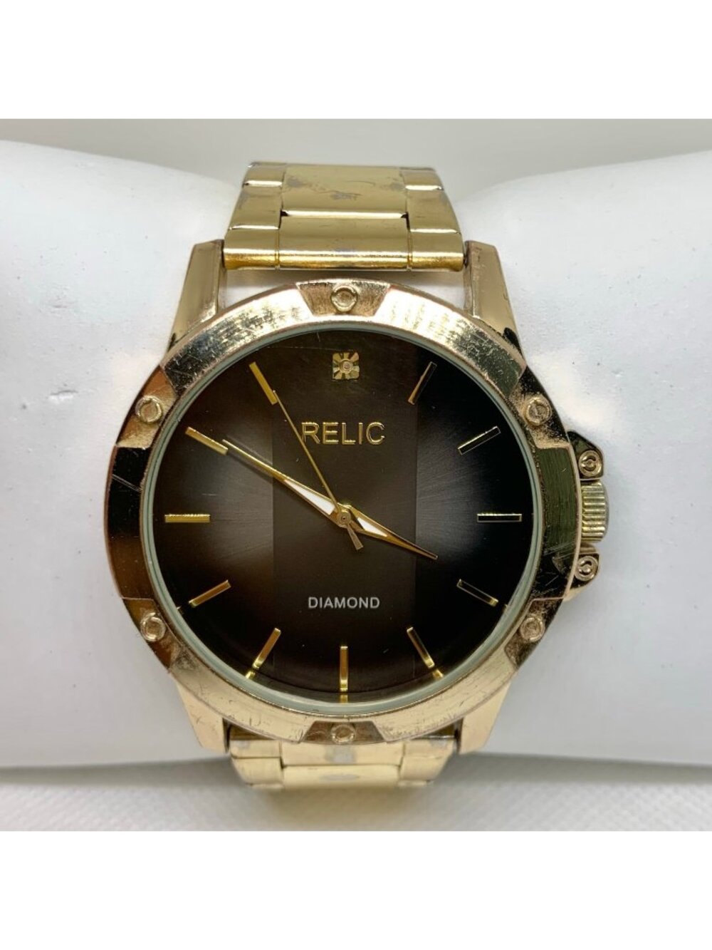 Relic gold tone men’s watch 46mm quartz analog black dial bracelet running